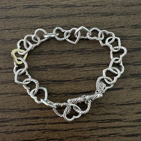 Authentic David Yurman .925 Sterling Silver 750 18K Gold Heart Toggle Bracelet - Picture 1 of 11